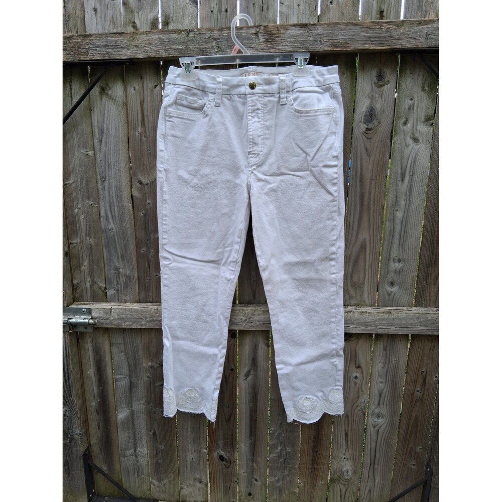 Jen7 For All Mankind Women's Jeans White 14 Ankle Straight Scalloped Embroiled